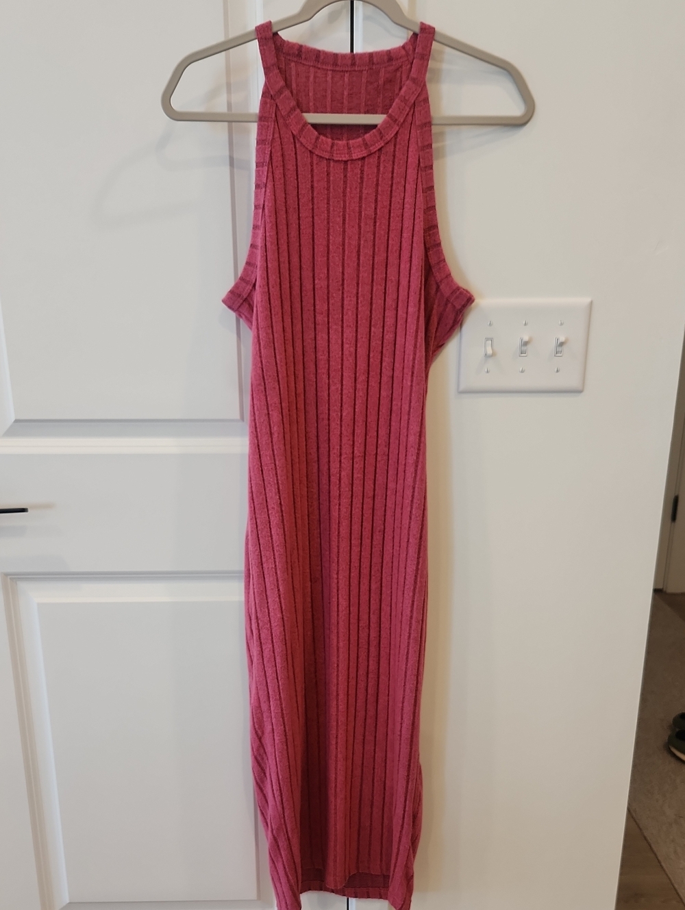 Sleeveless Ribbed Knit Midi Dress in Rose Pink